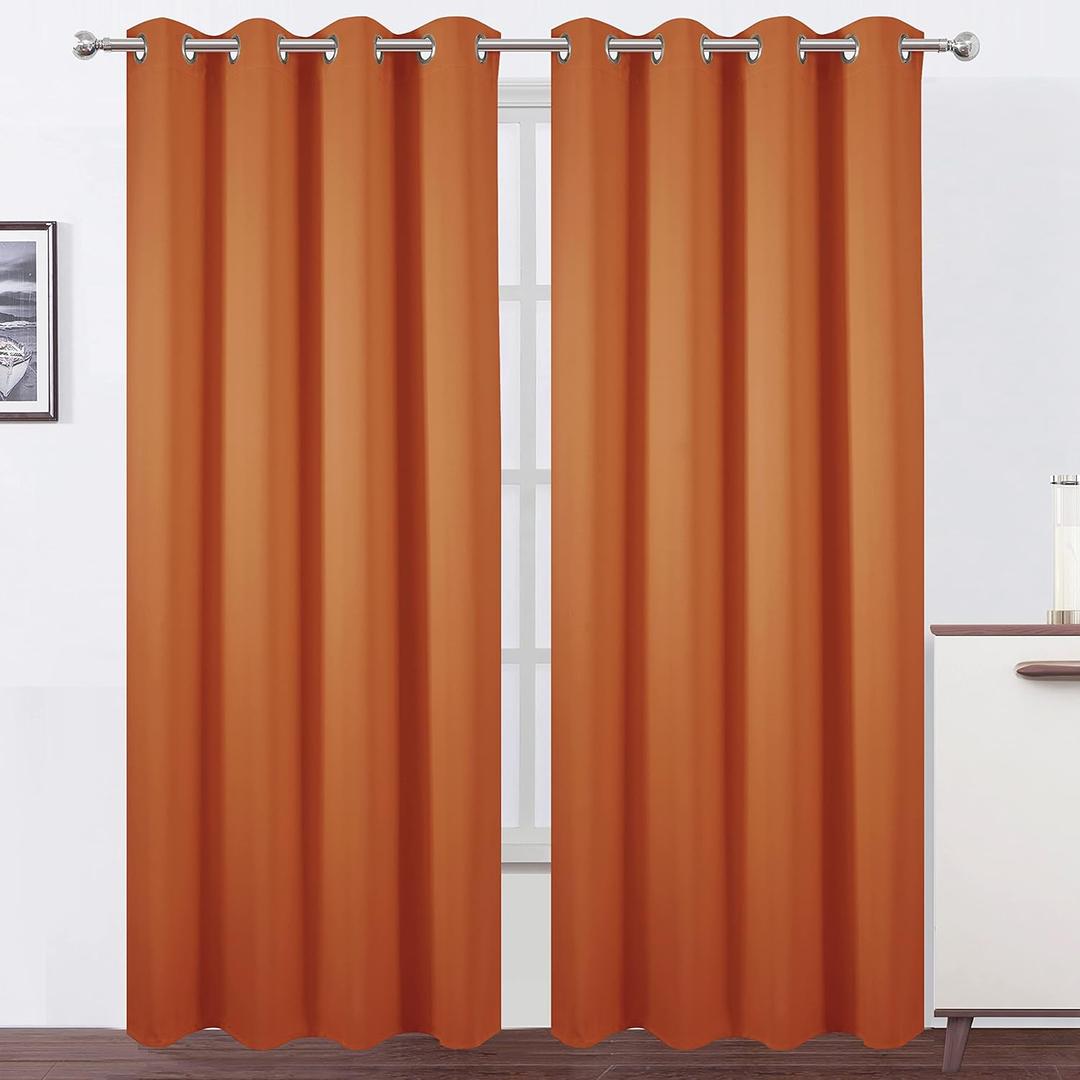 LEMOMO Blackout Curtains 52 x 84 inch/Orange Curtains Set of 2 Panels/Thermal Insulated Room Darkening Bedroom Curtains