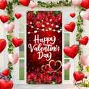 Lofaris Happy Valentine's Day Door Cover – 72.8x35.4 Inch Romantic Red Rose and Shiny Lights Banner for Valentine's Day Decorations, Indoor Outdoor Party Supplies