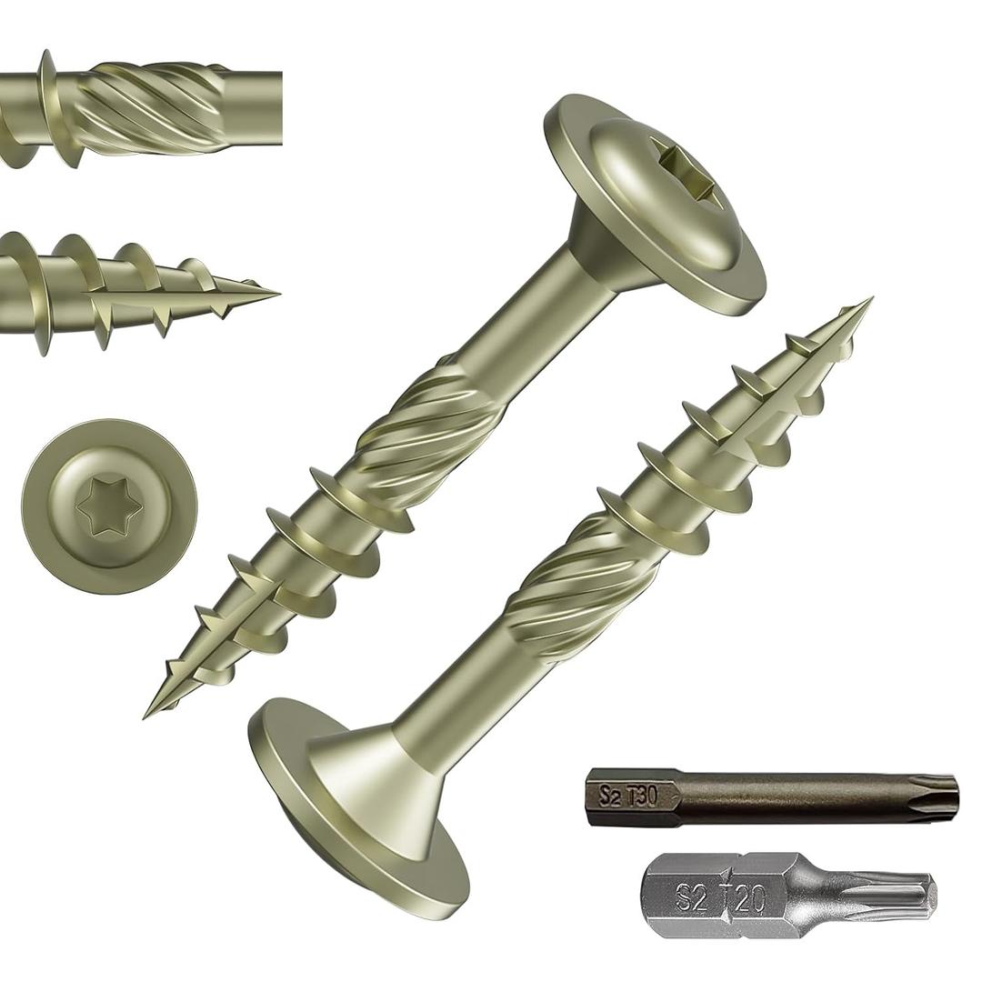 Wensilon (1 lbs)#8 x 1-1/4" Yellow Lag Screws, Structural Wood Screw, Heavy Duty Construction Screw, Rust Resistant, Washer Head, Black Coated Exterior Wood Screws, Star Drive with Bit