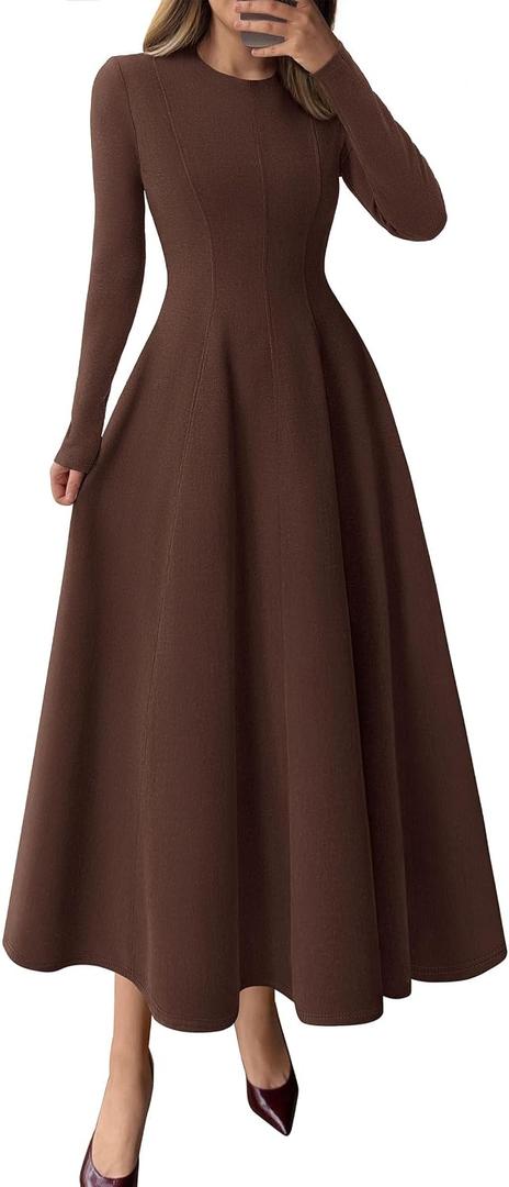 PRETTYGARDEN Cocktail Dresses for Women 2026 Elegant Classy Fall Long Sleeve Midi A Line Flowy Modest Winter Party Dress L