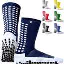 Lux Dual Grip Socks - Soccer Grip Socks for Men and Women. GripArray Performance & Comfort (Large, Navy Blue)