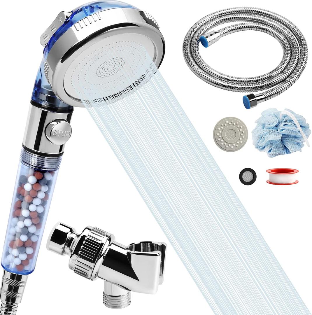 REHAVE Filtered Shower Head - 59 Inch Expandable Handheld Hose, Leakproof Flexible Hose Extension, High Pressure Shower