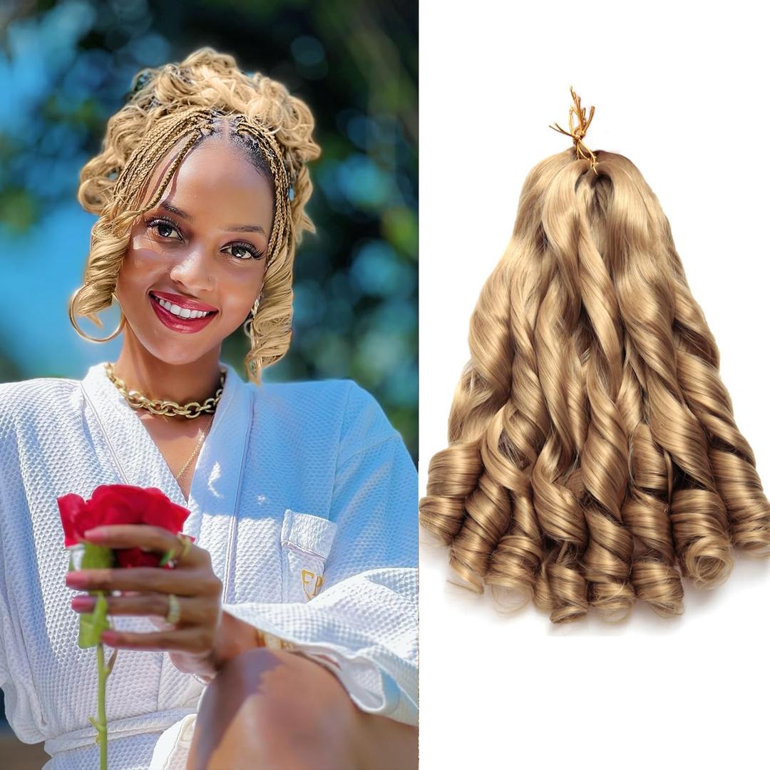 French Curl Braiding Hair 12Inch 8Packs French Curl Crochet Braids Short Curly Crochet Hair Bouncy Synthetic knotless Braiding Extensions(27#, 12inch)