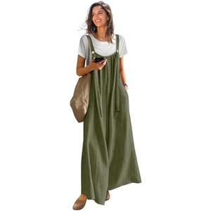 YESNO Casual Wide Leg Jumpsuits for Women Boho Floral Pleated Overalls Rompers Summer Outfits with Pockets 2XL P0D Solid Army Green