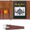 Leather Sketch Book Cover, Leather Sketchbook Holder for 9"x12", Travel Sketch Board Pad Pencil Holder, Drawing SketchBook Cover Pencil Case, Painter Artist Sketch Pad Holder (Large)