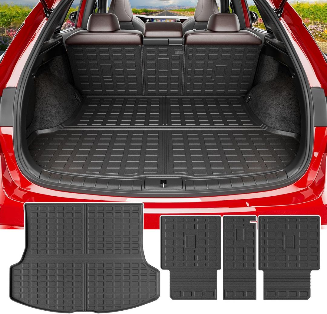 powoq Cargo Mat Compatible with 2023-2026 Lexus RX350 RX350H RX500H Trunk Mat Cargo Liner Back Seat Protector TPE Replacement for 2023-2026 Lexus Accessories (Trunk Mat+Backrest Mats)