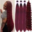 Burgundy Red Braiding Hair Pre Stretched for Boho Braids Boho Braiding Hair with Boho Curls 26" to 30" Bundles