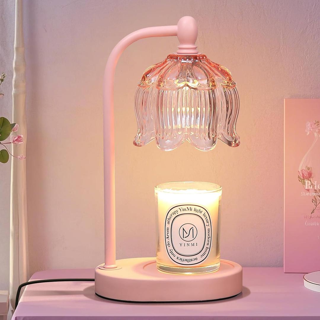 Pink Candle Warmer Lamp with Timer and Dimmer,Mother's Day Gifts for Mom/Wife, Melt Wax Warmer Lamp with 2 Bulbs for Candle Jars House Warming New Home Decor