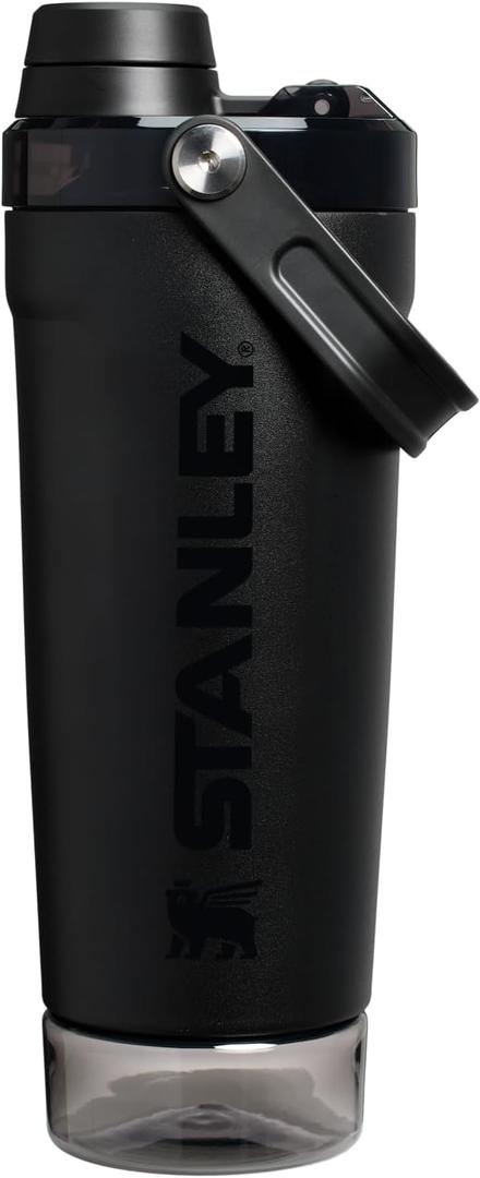 STANLEY Vitalize Shaker Bottle 20 oz | Leakproof Insulated Stainless Steel Shaker Cup | Base Storage and Twist On Fast Flow Lid | Protein Shakes and Pre Workout Powder | BPA-Free | Black
