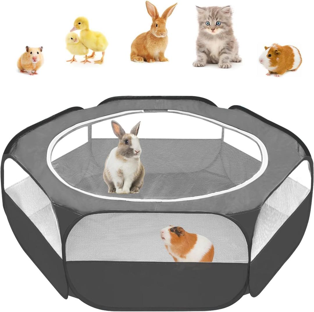 Amakunft Small Animal Pop-Up Playpen with Mesh Cover, 47'' x 23.6'' x 15'' Chicken Brooder Box, Play Pen Indoor Outdoor for Guinea Pigs, Bunny, Rabbits, Ferrets, Chinchillas, Kittens (Black)