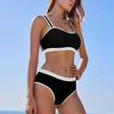 MOOSLOVER Women Bandeau High Waisted Bikini Sets Cheeky High Cut Swimsuit 2 Piece Bathing Suits (Black, S)