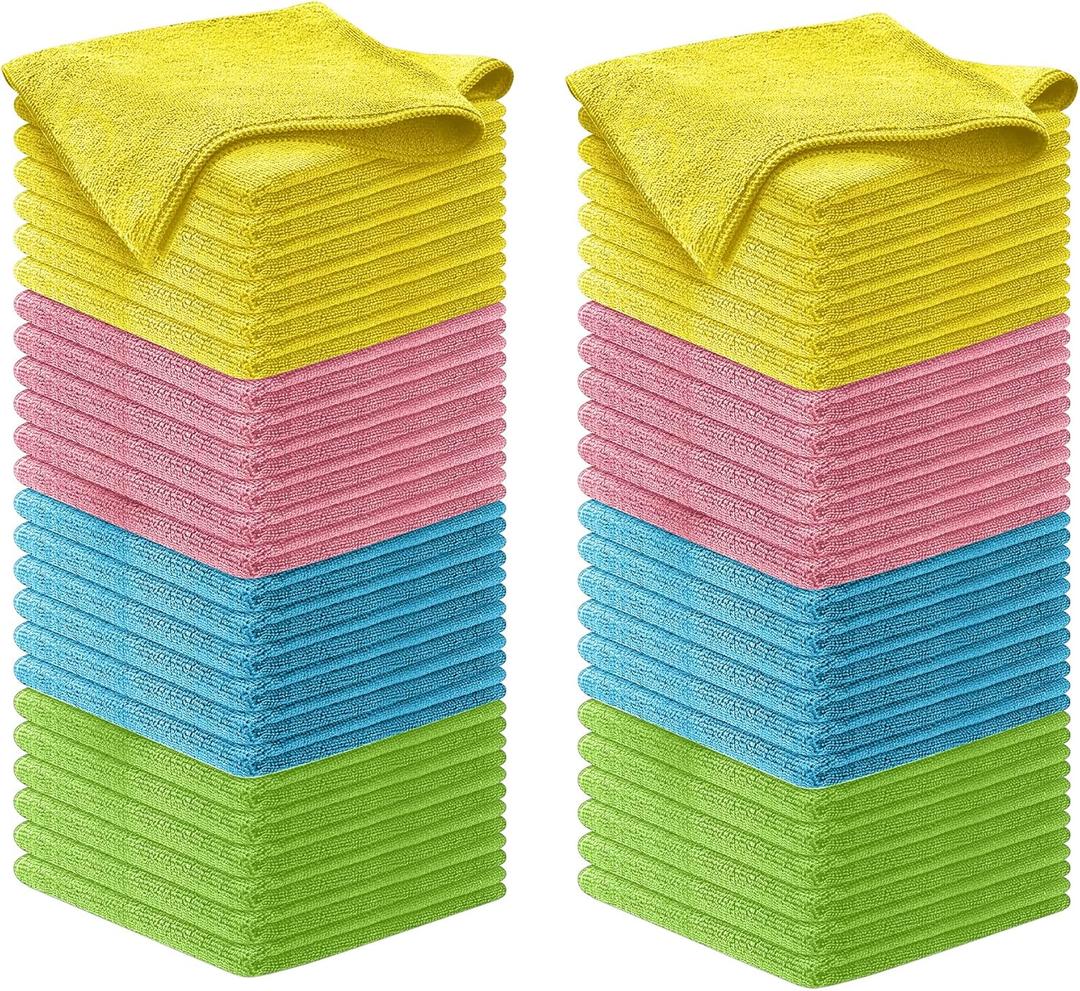 USANOOKS Microfiber Cleaning Cloth - 100Pcs (12.5x12.5 inch) High Performance - 1200 Washes, Ultra Absorbent Towels for Cars Weave Grime & Liquid for Streak-Free Mirror Shine (Multicolor)