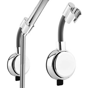 New Extra-Large Dual Suction Cup Shower Head Holder - Chrome Silver, 720 Adjustable, Tool-Free Removable for Bathroom/Balcony(Fits Handheld Shower Heads)