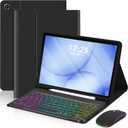 EAMPANG Case with Keyboard Mouse for Samsung Galaxy Tab A11 Plus/A9 Plus 2025/2023 11 inch,7 Color Rainbow Backlight Detachable USB-C Keypad Magnetic Case with Pen Slot for Tablet A11+ A9+ 5G Black