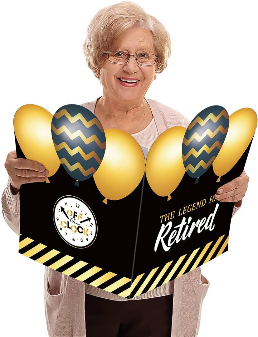 4 x WATINC Retirement Party Jumbo Greeting Card Decorations, Official Congrats Retired Message Greeting Card Guest Book Farewell Party Supplies, Signature Goodbye Poster for Office Coworker Men Women (Black Gold)