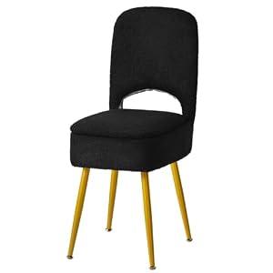 IBUYKE Small Storage Vanity Stool with Folding Backrest, 12.99" x 13.78" x 31.5" Square Teddy Velvet Ottoman, Makeup Chair for Living Room, 4 Metal Legs with Anti-Slip Feet, Black WBD027B