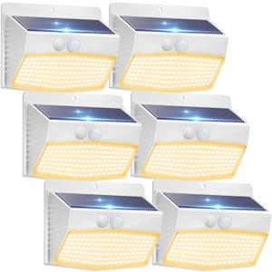 Peasur 6 Packs Solar Outdoor Lights Motion Sensor, Solar Security Lights Waterproof with 3 Lighting Modes Solar Powered Wall Lights Outside for Garden Fence Yard Deck, Warm White