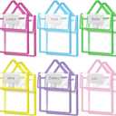 Teling 12 Pack Thick Clear Book Pouches with Blank Name Tags and Handles Book Baggies Bags Bins Organizer for School Classroom Library Pockets Students (10 x 12 Inch,Vivid Colors)