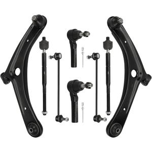 Front Lower Control Arms w/Ball Joints + Sway Bars + Tie Rods Compatible with Dodge Caliber 2007-2012; Jeep Compass Patriot 2007-2017 - 8pc Set