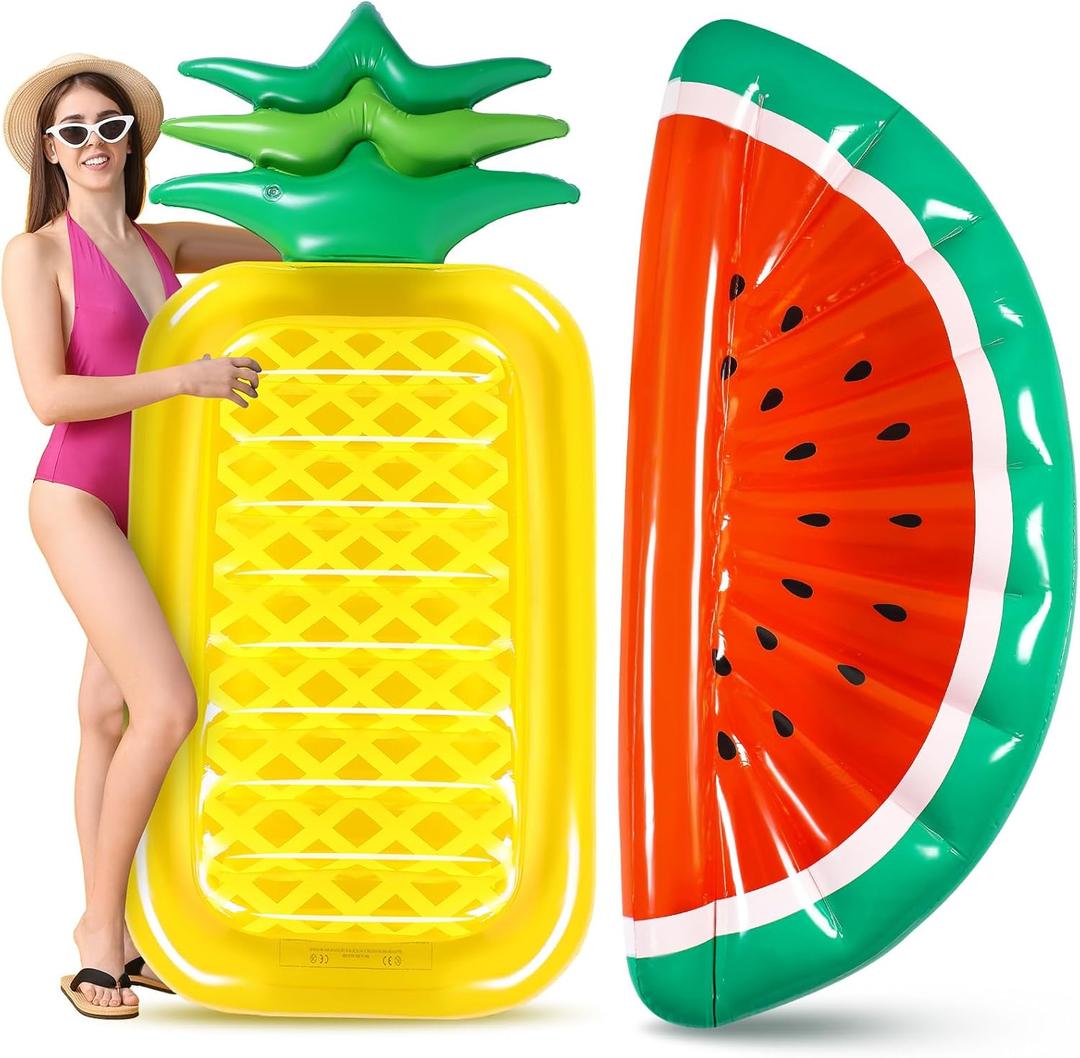 Libima 2 Pcs Giant Pool Floats Large Fruit Food Float Inflatable Pineapple Eggplant Watermelon Ice Lolly Cupcake Pizza Hot Dog Raft Summer Beach Swimming Pool