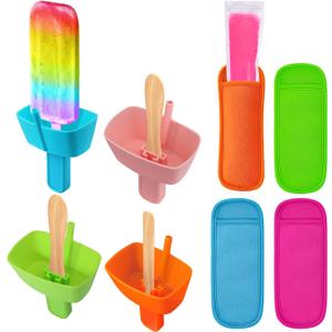 AIERSA 8pcs Popsicle Holders and Ice Pop Sleeves Set for kids No Drip, Silicone Popsicle Holder with Straw and Reusable Neopreneee Freeze Popsicle Sleeves for Toddlers Mess Free, No Freezing Hands (4+4)