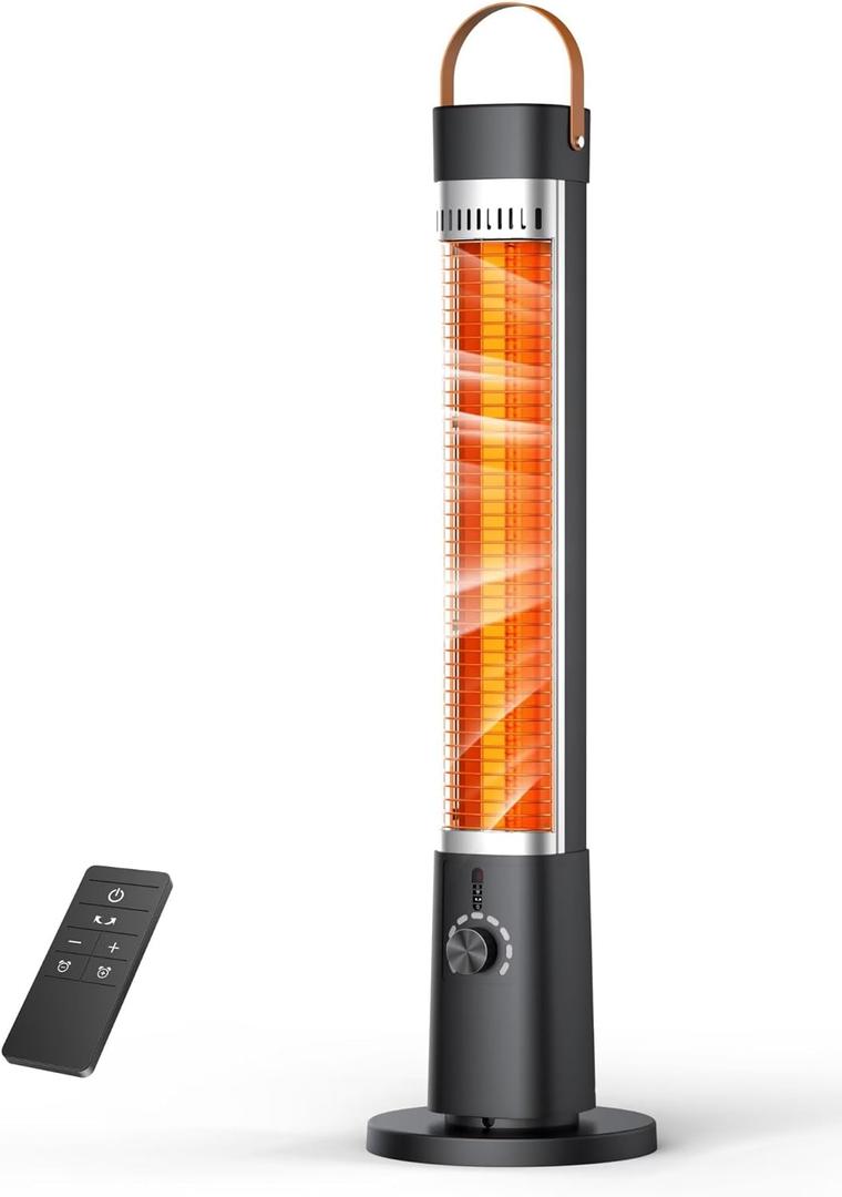 Outdoor Heater for Patio, 32" Infrared Electric Heaters Indoor w/Remote, 1500W, 60° Oscillation, 9H Timer, 9 Heat Level, Tip-Over/Overheating Protection, Safety Lock, for Garage Porch Office Inky
