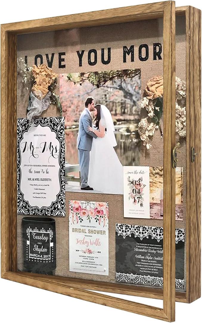 Large Shadow Box Frame 16x20 Display Case, Wood Wedding Bouquet Memory Box