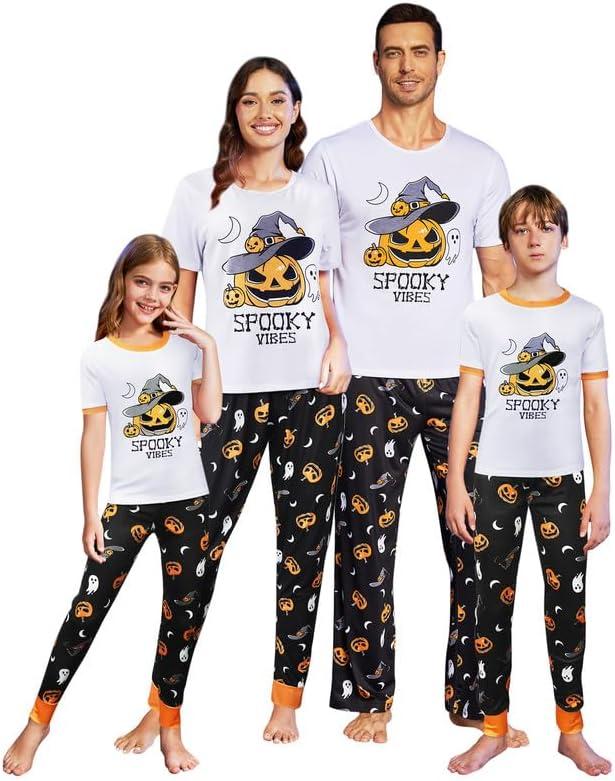MyFav Matching Pajamas for Family Halloween Short Sleeve Long Pant Sleepwear Holiday Pajamas for Family (XX-Large, White)
