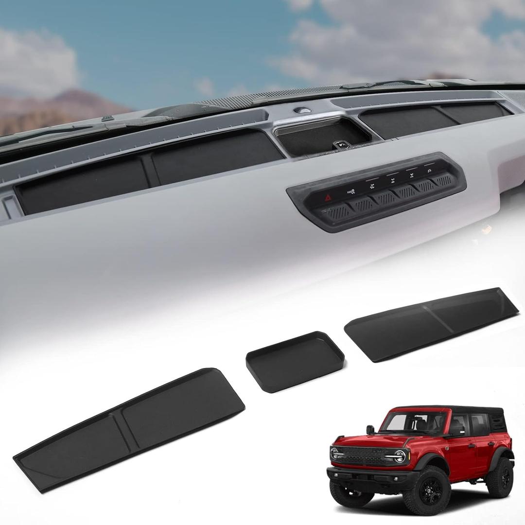 Mabett Car Dash Non-Slip Rubber Pad 3 PCS for Ford Bronco Accessories 2021 2022 2023 2024, Non-Slip Shock Proof Dashboard Mat fit Bronco 2/4-Door, Car Interior Cover Tray, Blac