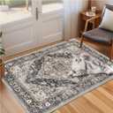 2'x3' Area Rug, Washable Door Mat Vintage Doormat,Boho Rugs Indoor Entrance Traditional Thin Floral Print Non Slip Carpet for Kitchen Bathroom Bedroom Living Room(Black-Purple Khaki)