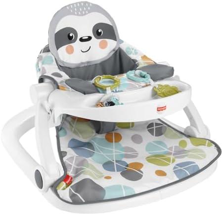 Fisher-Price Portable Baby Chair Sit-Me-Up Floor Seat with Snack Tray, Newborn Sensory Activity Toys & Plush Cute Sloth Washable Pad​