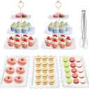 6 Pieces Cupcake Stand Set with 2 x 3 Tier Cupcake Stands, 3 x Appetizer Trays, 1x Tongs, Dessert Table Display Set for Wedding Birthday Baby Shower Tea Party (Square)