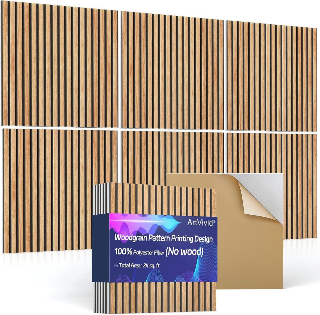 6Pack Large Acoustic Panels, Self-Adhesive Soundproof Wall Panels, Sound Proof Foam Panels for Walls, Decorative Acoustic Wall Art for Recording Studio, Home, Office, 24240.4", Rustic Oak Color