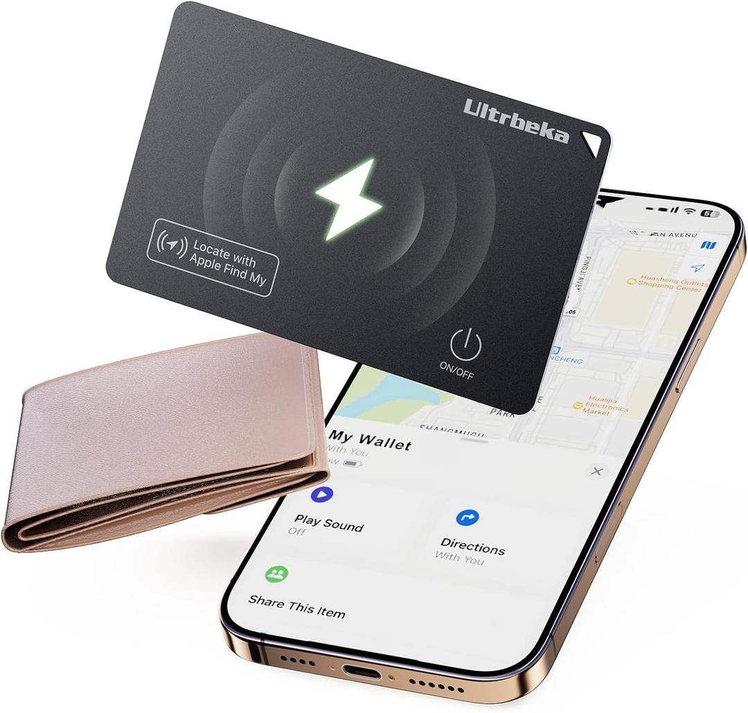 Ultrbeka Ultra-Thin Wallet Tracker Card, Rechargeable 0.094in IP68 Waterproof Bluetooth Tracker for Wallets, Passport, Work with Apple Find My, Card Locator [Apple MFi Certified] iOS Only