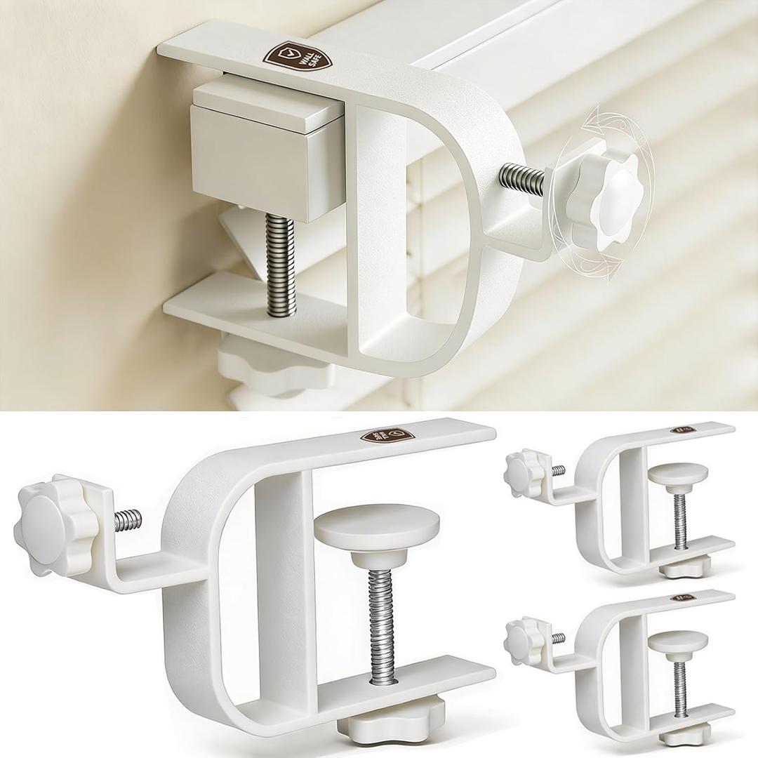 No Drill Over Vertical Blinds Curtain Rod Brackets for Inside & Outside Mounted, Heavy Duty Adjustable Holder Fits 0.75-2" Headrail, Tool-Free No Wall Damage Rental Essentials (White, 3 Pack)