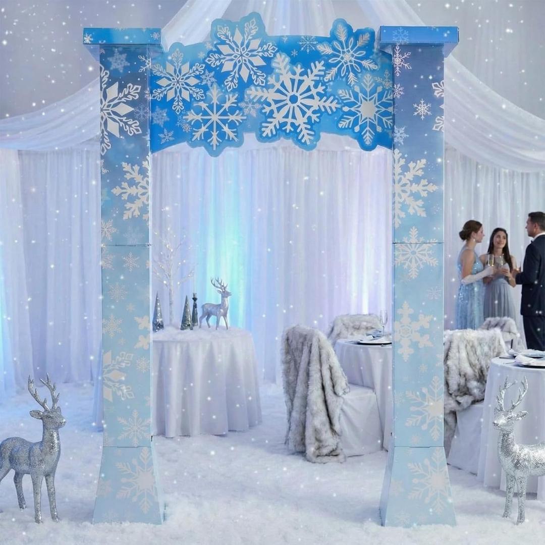 8ft 3D Winter Wonderland Prom Archway Snowflake Photo Prop Stand-up Cardboard Cutout Snowflake Prom Winter Theme Party Decoration Arch Door Backdrop Photobooth Props Stand up