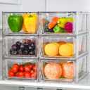 6Pack Clear Stackable Kitchen Storage Organizer,Foods Organizer Bins with Handles, Easily Assemble for Bathroom, Kitchen, Refrigerator, Pantry, Cabinet, Closet (Medium)