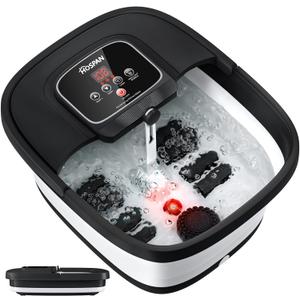 HOSPAN Collapsible Foot Spa with Heat, Bubble, Red Light, and Temperature Control, Foot Bath Massager with 8 Shiatsu Massage Rollers, Pedicure Foot Spa for Relaxation and Stress Relief, Black