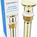 Bathroom Sink Drain with Overflow - Brushed Gold Pop Up Drain incl. 3 Extra Seals - German Brand