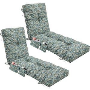 Kigley 2 Pcs Outdoor Chaise Lounge Cushions with Side Pocket 76x22x6 Thick Tufted Waterproof Patio Pool Lounge Chair Replacement Cushion Cyan Paisley Fade Resistant for Furniture Lawn, Patterned