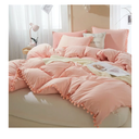 IHOUSTRIY Kid's Duvet Cover Twin Size,100% Washed Microfiber 2pcs Girl Bedding Duvet Cover Set, Pom Poms Fringe Solid Color Soft and Breathable with Zipper Closure & Corner Ties (Peach Pink, Twin)