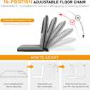 FASTMOMENT Floor Chair with Back Support 14-Position Adjustable Floor Chair Portable Ground Seating for Adults & Kids Foldable Meditation Seat with Japanese KOYO Bearings & Washable Linen Cover (Grey), 17.32 in x 34.25 in x 2.75 in