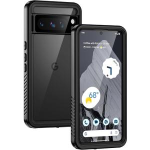 Lanhiem Pixel 8 Pro Case, IP68 Waterproof Dustproof Case with Built-in Screen Protector, Rugged Full Body Shockproof Protective Clear Cover for Google Pixel 8 Pro, Black