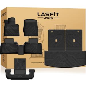 LASFIT Floor Mats & Cargo with Backrest Mat for Ford Explorer 2022-2025 6 Passenger, Custom Fit All Weather Protector TPE Easy Clean Floor Liners, 5pcs Full Set Black