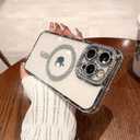 Magnetic for iPhone 14 Glitter Case with Detachable Lens Film Luxury Bling Rhinestone Soft TPU Protective Phone Case Compatible with MagSafe Suitable for Women Men iPhone 14 6.1" Silver