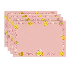 Artoid Mode Pink Bunny Rabbits Eggs Flower Happy Easter Placemats Set of 4, 12x18 Inch Seasonal Spring Table Mats for Party Kitchen Dining Decoration