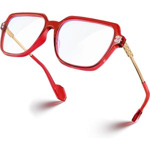 VISOONE Oversized Blue Light Blocking Glasses with Chic Square TR90 Frame and Metal Temple for Women Men REMY (Cardinal Red)