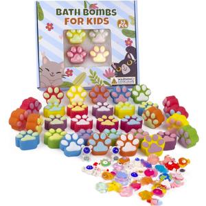 Bath Bombs for Kids with Surprise Inside, 32 Pack Paw Bath Bombs with Toy, Ocean Animals and Space Planet Toys SPA Fizzy Handmade Natural Bath Bomb Gift Set at Christmas, Birthday