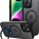 CACOE Magnetic Case for iPhone 13/14 6.1 inch with 360 Rotatable Ring Stand, Compatible with MagSafe Car Phone Mount, Cases Cover Phone Holder for Desk Meeting/Videos Matte Black