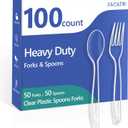 100 Count Plastic Silverware Heavy Duty -50 Forks, 50 Spoons, BPA-Free, Heat Resistant, Disposable Plastic Utensils Set, Plastic Cutlery Set, Plasticware Suitable for Party Everyday Use